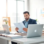 Engaged student exploring options to get certified in a bright office space.