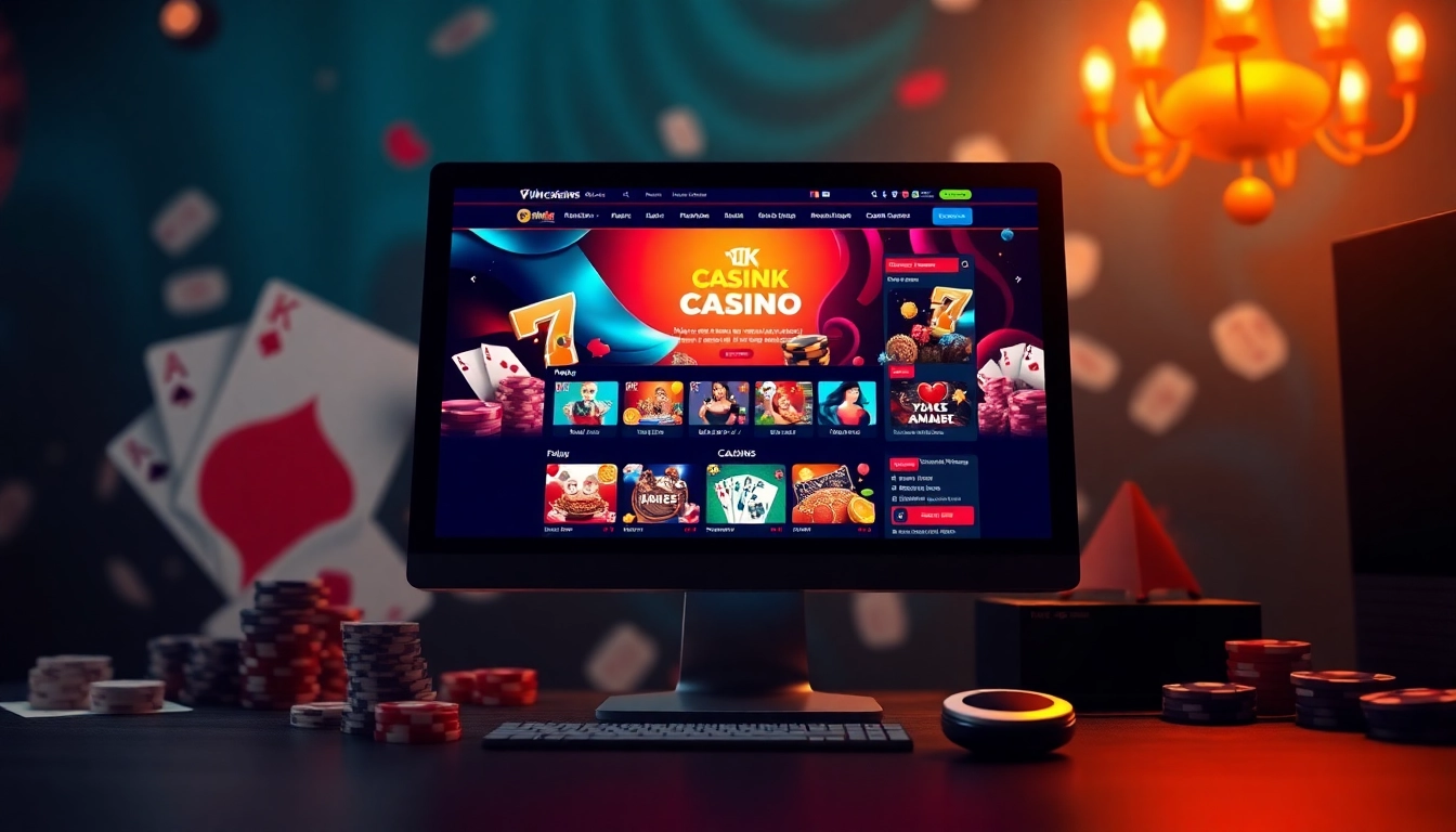 Engaging scene of Non Uk Casino 2025 with vibrant online gaming atmosphere and casino elements.
