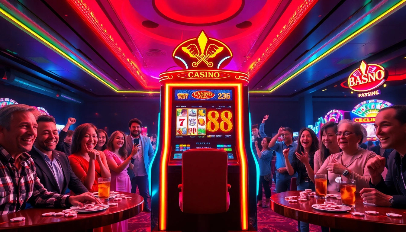 Menangkan permainan game slot88 di mesin yang dikelilingi suasana kasino yang penuh semangat.