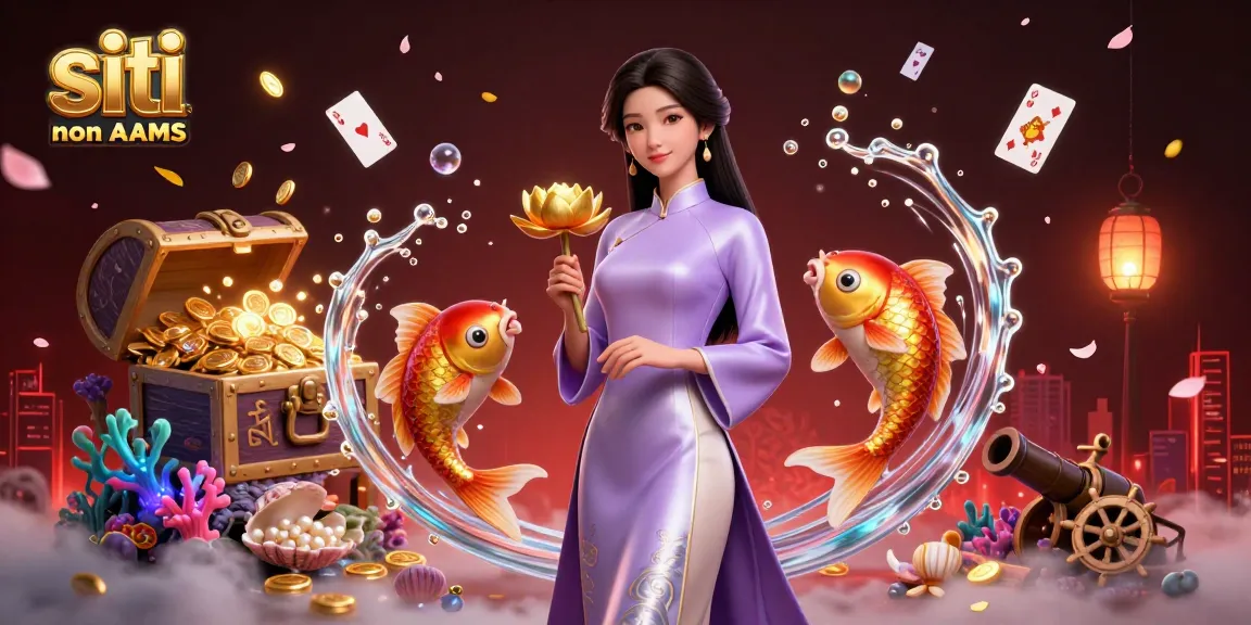 siti casino non AAMS scena accattivante con una donna elegante e vivaci pesci koi in una ricca atmosfera subacquea da casino.
