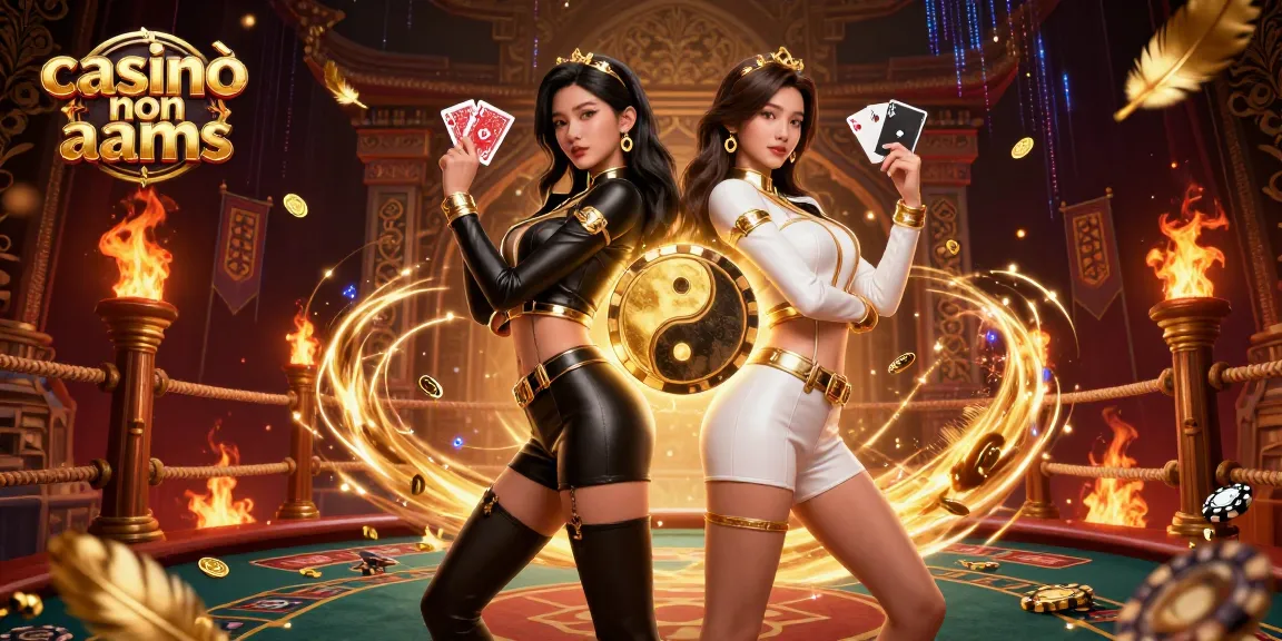 Partecipa a un'azione emozionante nei casinò non AAMS con doppio croupier che mostrano carte tra elementi vivaci del casinò.