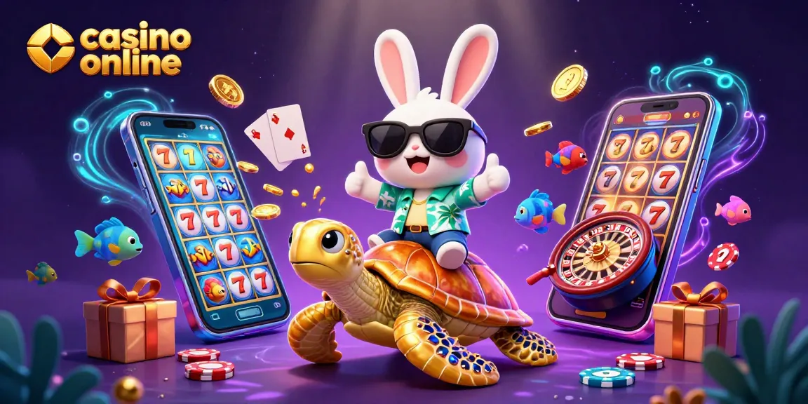 Joacă la casino online cu iepurașul norocos și broasca țestoasă în fundal subacvatic.