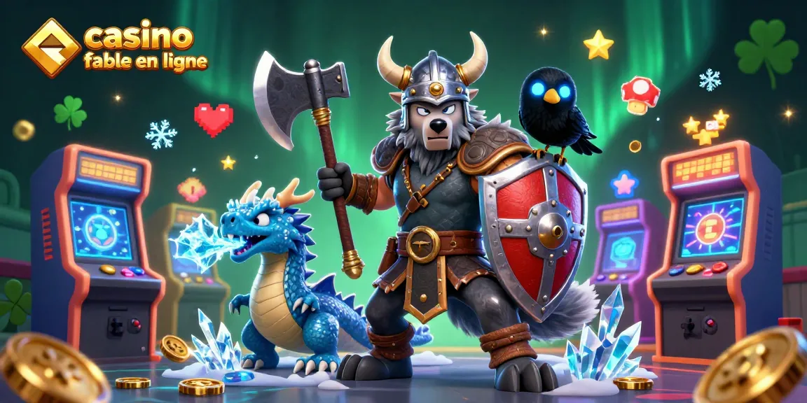 Casino fiable en ligne : Illustration 3D montrant un guerrier loup viking et un dragon dans un cadre riche en détails.