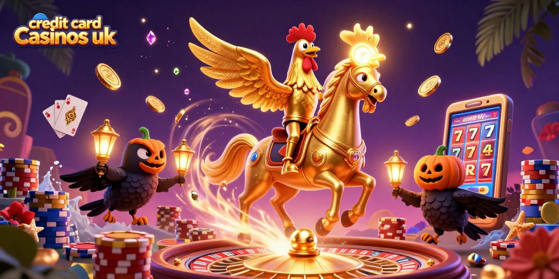Experience the excitement of credit card casinos uk with golden rooster and casino elements in a vibrant scene.