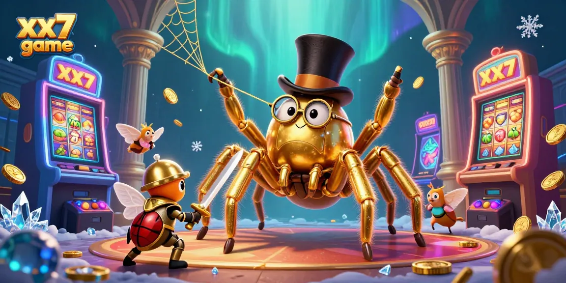 Play the exciting xx7 game with vibrant 3D characters and casino elements in a dynamic scene