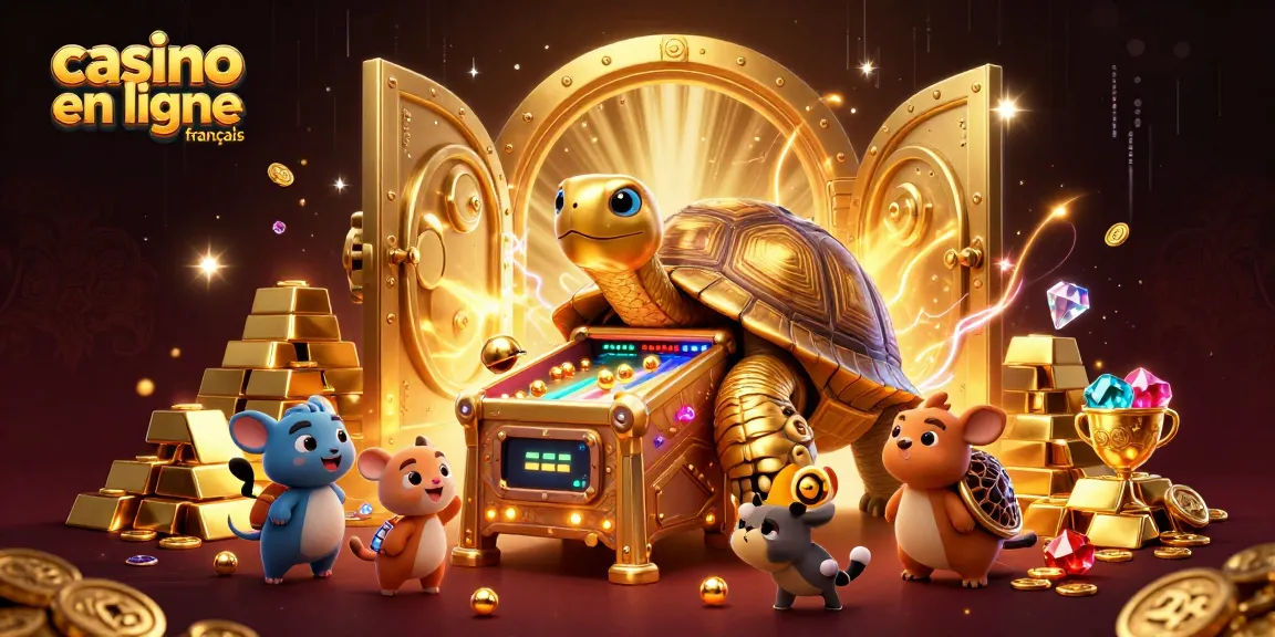 Les animaux s'amusent avec un casino en ligne français en arrière-plan de trésors scintillants.