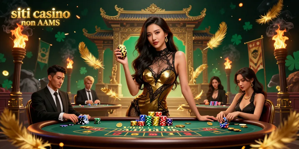Interagisci con siti casino non AAMS di alta qualità che mostrano una donna elegante a un tavolo da baccarat con elementi di casinò.