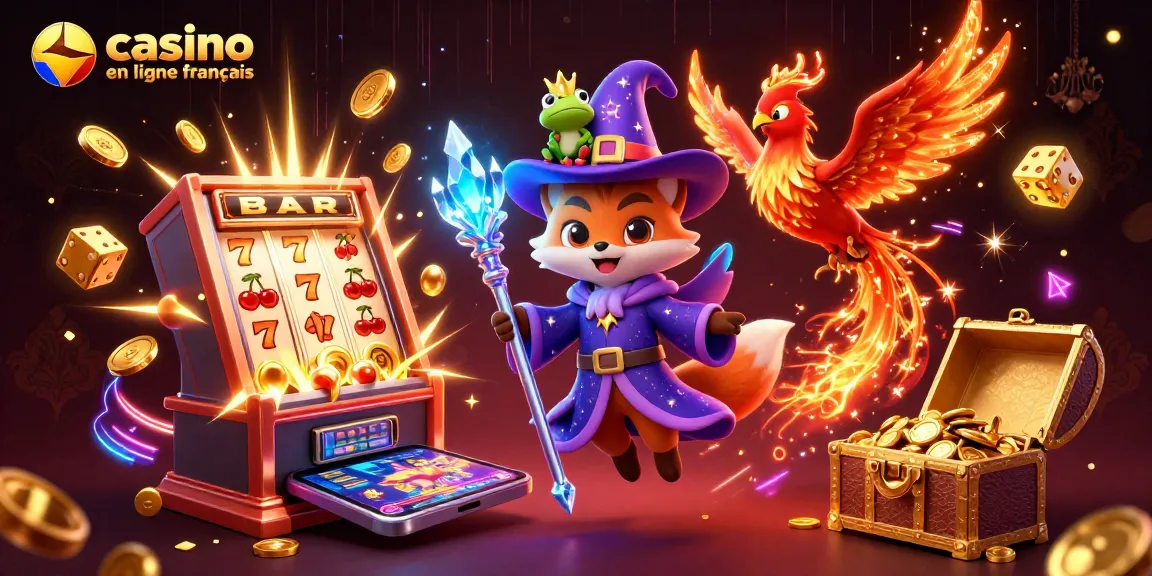 Gagnez en jouant au casino en ligne français grâce à une illustration dynamique de jeux et de magie.