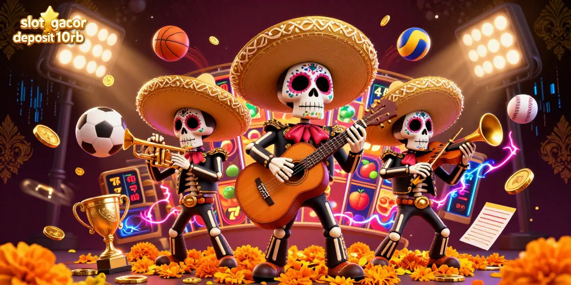Experience thrilling gameplay in "slot gacor deposit 10rb" with a vibrant mariachi scene featuring dynamic sports elements.