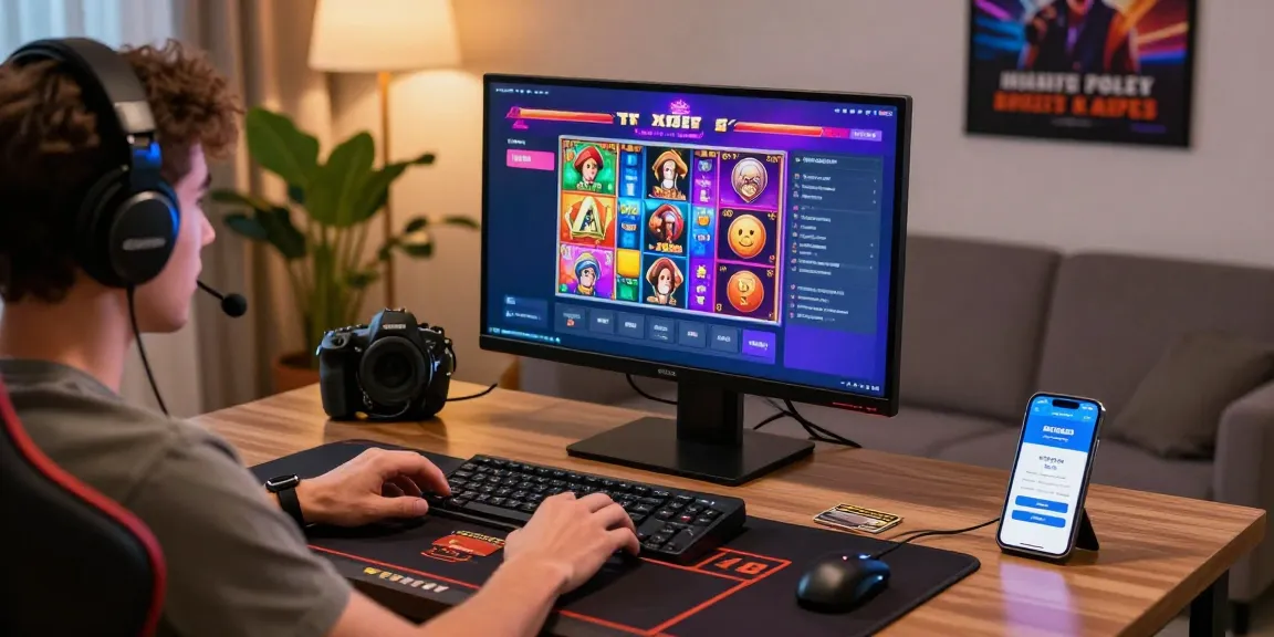 Player engaged at a credit card casino with vibrant gaming display and comfortable setup.