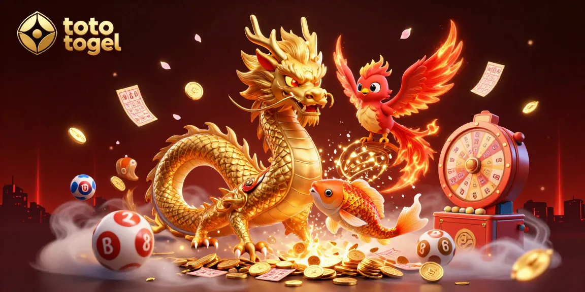 Engage with toto togel through a vibrant 3D illustration featuring a dragon, phoenix, and lucky koi fish.