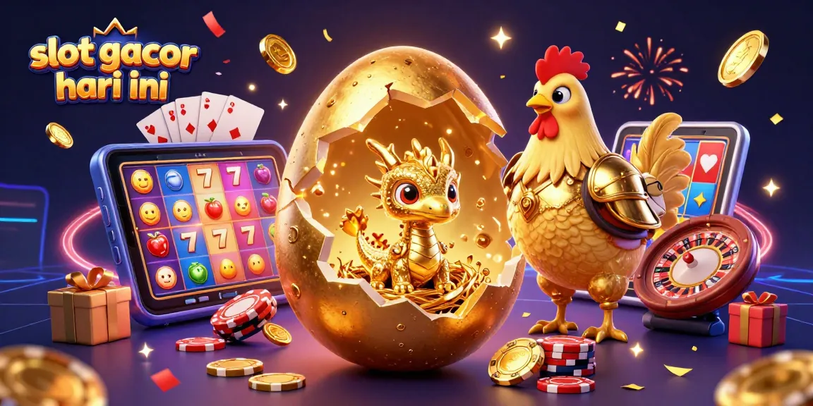 Engage with slot gacor hari ini featuring a golden egg dragon, poker chips, and dynamic gaming elements.