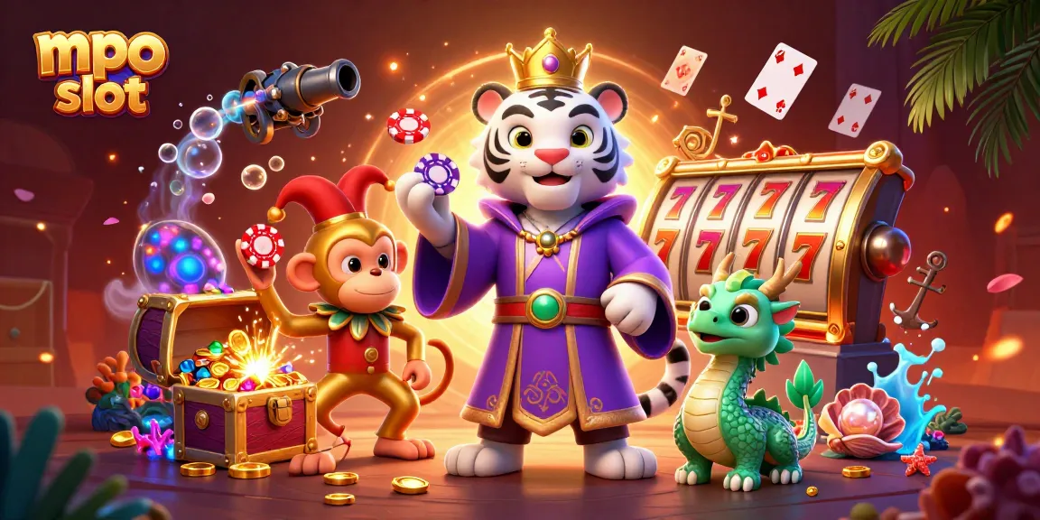 Engage with mpo slot options while enjoying vibrant casino visuals featuring dynamic characters and lively gaming elements.