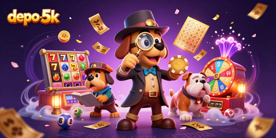 Join the slot adventure at depo-5k, discovering golden poker chip clues with vibrant casino elements.