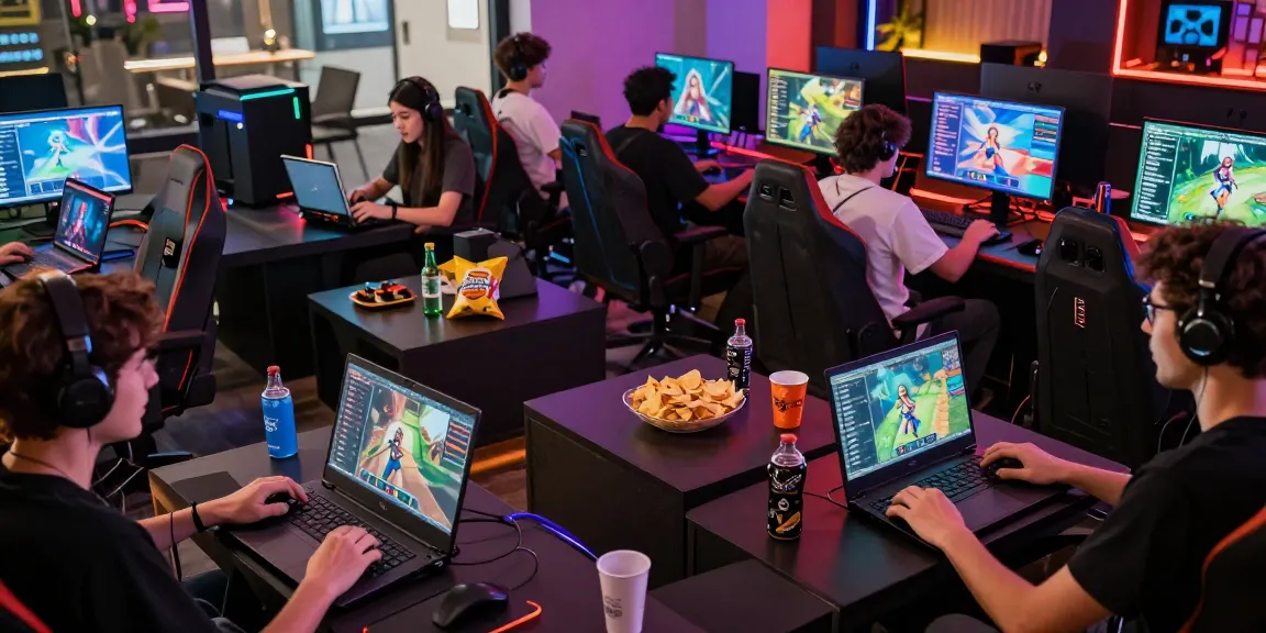 Engaged players at NAGA2000 gaming platform, showcasing dynamic online games and colorful gaming lounge.